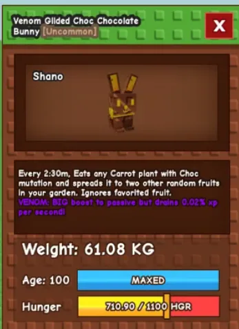 60kg+ VENOM GILDED CHOC CHOCOLATE BUNNY super handsome and cute