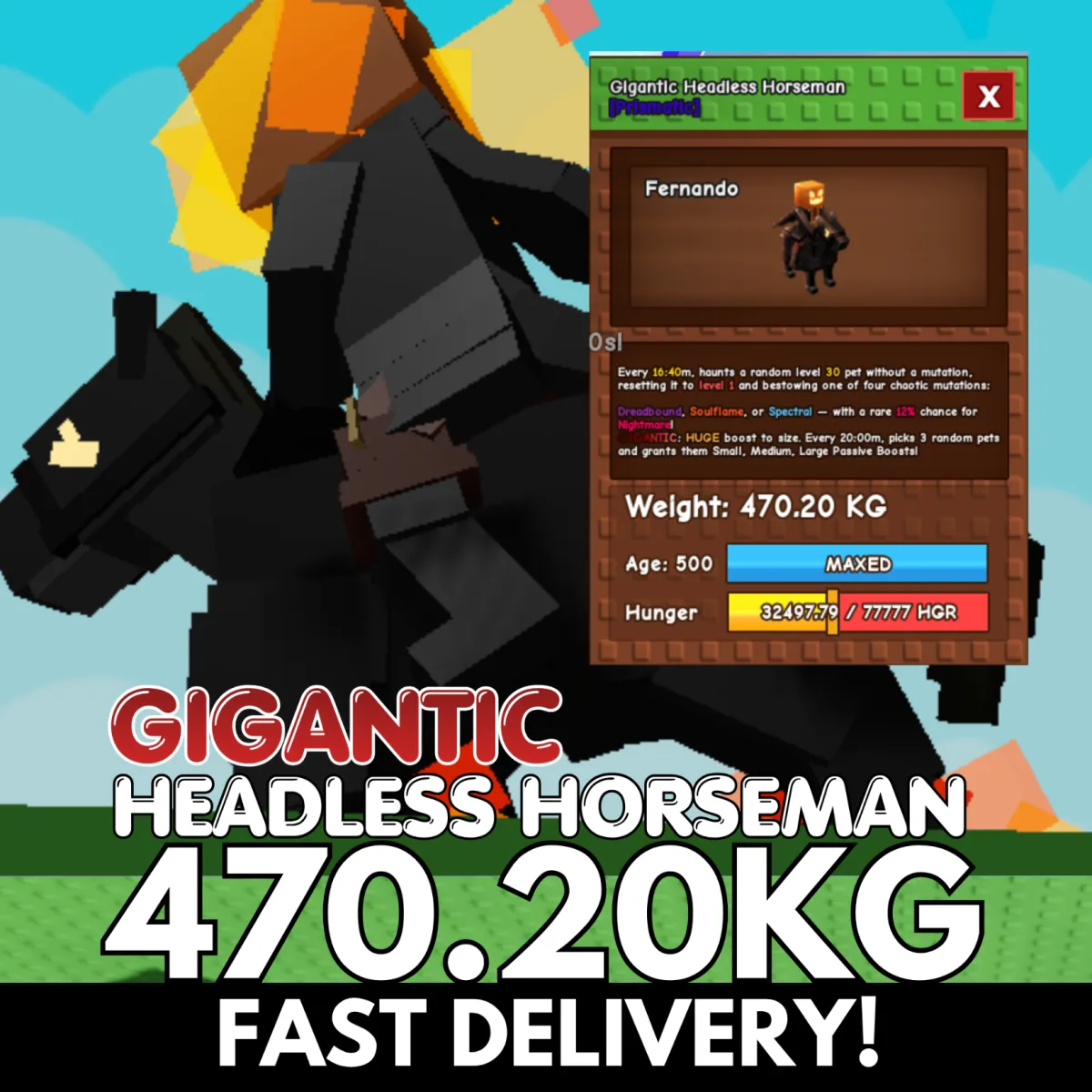 GIGANTIC Colossal Headless Horseman 470.20KG Age 500 INSTANT DELIVERY