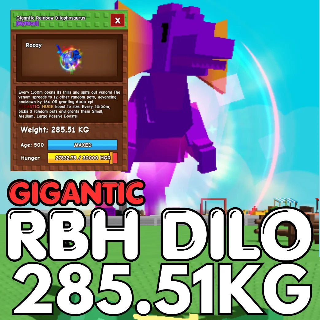 GIGANTIC Huge Rainbow Hatched Dilophosaurus 285.51KG RBH Dilo Age 500 INSTANT DELIVERY