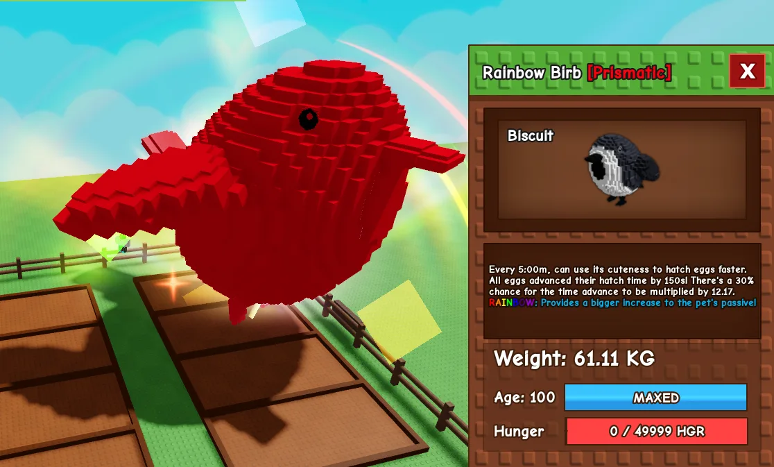 60.92kg Age 100 Rainbow Birb