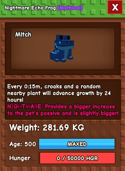 Nightmare Echo Frog 280 KG Age 500 instant delivery titanic echo frog 280 kg huge echo frog 280kg nightmare mutation echo frog