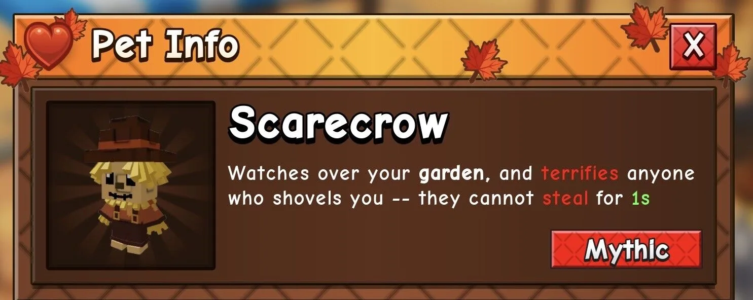 New Cheapest New Scarecrow pet scared Players (cant steal for a time) instand delivery legit Seller! (Mythic)