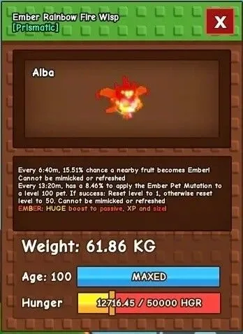 61KG+ RAINBOW FIRE WISP (RBH) FAST DELIVERY — Account account