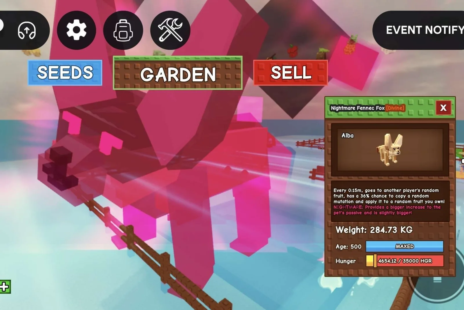 Huge NIGHTMARE Fennec Fox - 284.73 KG (Age 500) 15s Cooldown