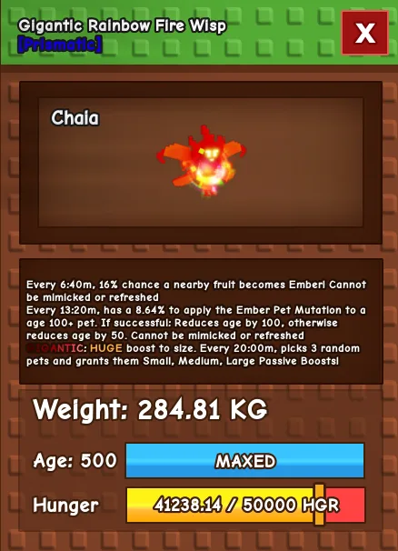 Gigantic Rainbow Fire Wisp (RBH Fire Wisp) - 284.81kg (Max Age)