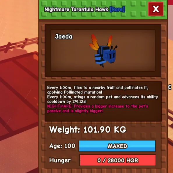 GODLY Nightmare Tarantula Hawk 100 Kg ++ Age 100 (Maxed) 1m cooldown INSTANT DELIVERY — Account account