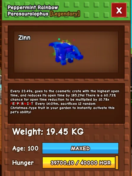 1/1 Peppermint Rainbow Hatched Parasaurolophus RBH Dino - Grow A Garden — Account account
