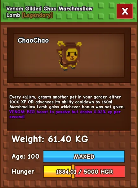 60kg+ VENOM GILDED CHOC MARSHMALLOW LAMB SUPER HANDSOME /// max skill cd 4:20 // super handsome for collection