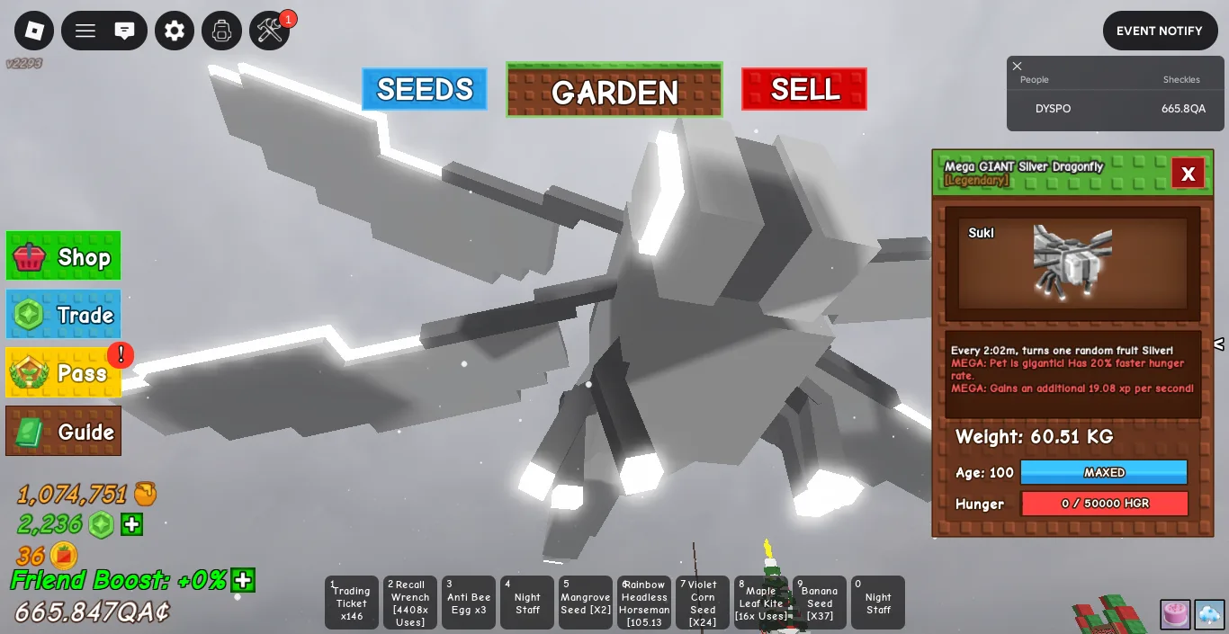 Mega Jumbo Titanic Huge Silver Dragonfly Giant Hatched 60kg+ Age 100 Maxed Super Big Huge Size — Account account