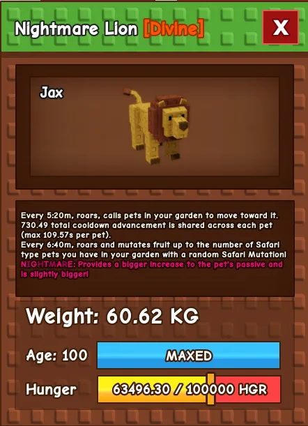HUGE 60 - 61 KG NIGHTMARE LION HUGE / SEMI TITANIC LION — Account account