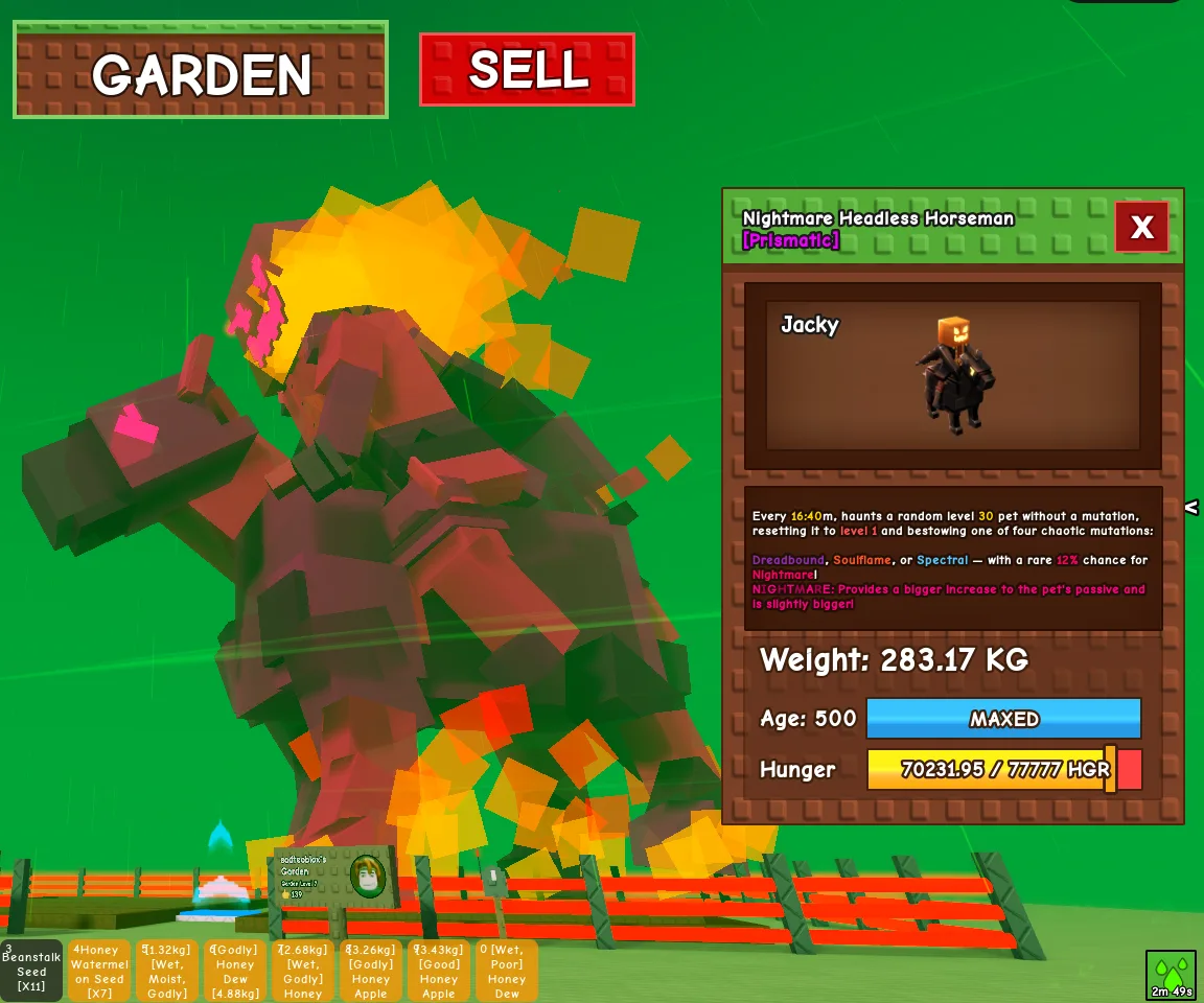 HUGE HEADLESS HORSEMAN 280 KG+ NIGHTMARE MUTATION MAX AGE MAX CAP LEVEL 500