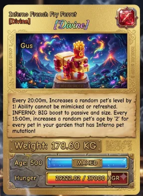 178.60KG INFERNO GIGANTIC FRENCH FRIES FERRET I MAX 500 AGE l READY TO USE - 20MINS MAX CD - NO TOY — Account account