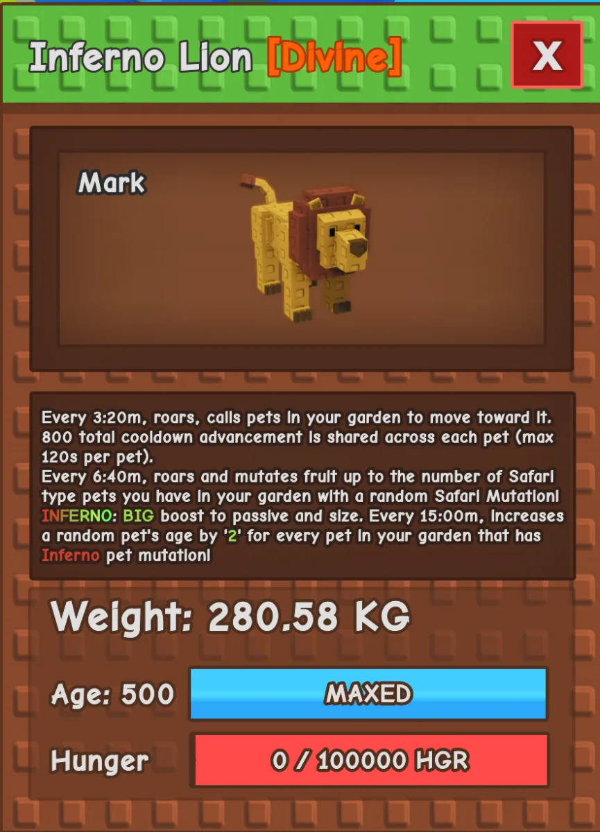 280kg+ INFERNO Lion - META LEVELING PET