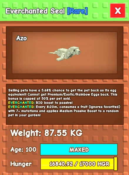 EVERCHANTED SEAL GODLY COLOSSAL TITANIC 87.55KG AGE 100 MAX (NO AGEBREAK) — Account account