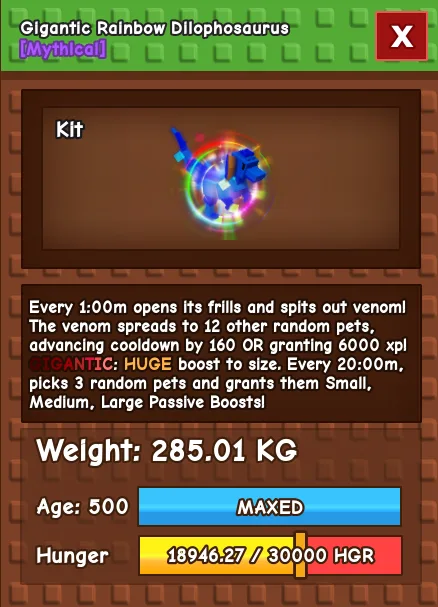 Gigantic Rainbow Hatched Dilophosaurus (RBH Dilo) - 285.01kg (Max Age) — Account account