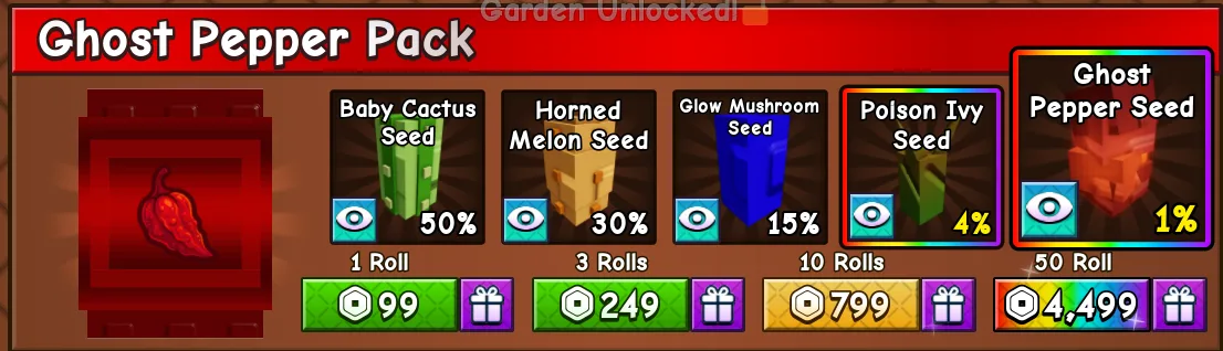 x70 Ghost Pepper Pack (6097R ) - Grow a Garden 2 — Account account