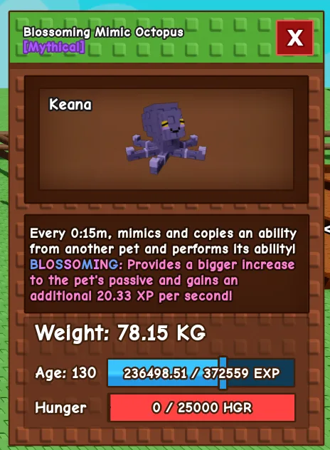 78kg+ Blossoming Mimic octopus Max skill 15s cd Rare Mutation