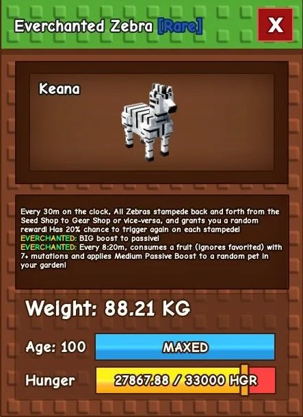 Titanic Everchanted Zebra 88kg Max Passive — Account account