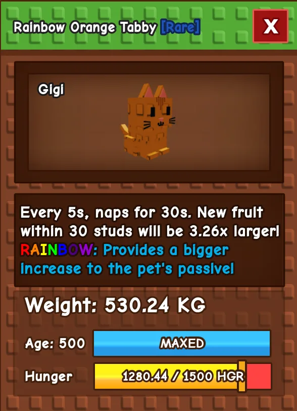 Orange Tabby (114KG BASE) 530.24 KG Rainbow Mutation