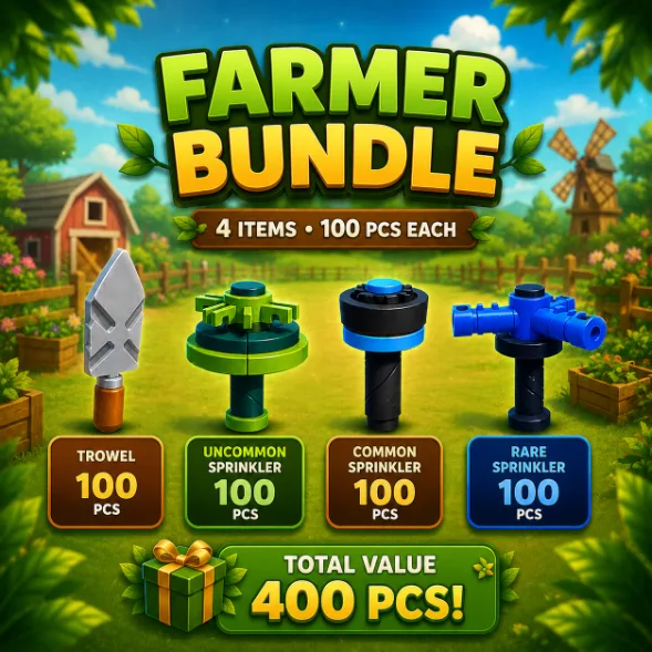 400 FARMING BUNDLE 100 TROWELS + 100 RARE + 100 UNCOMMON + 100 COMMON SPRINKLERS