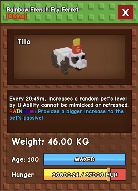 Rainbow Huge French Fry Ferret 46KG