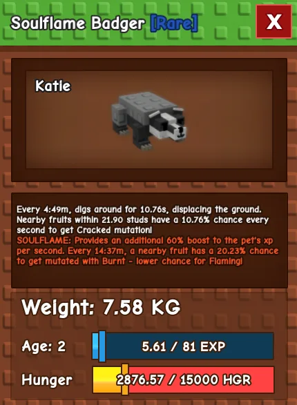 SEMI-titan Badger with Soulflame mutation MAX 69.48 Kg)