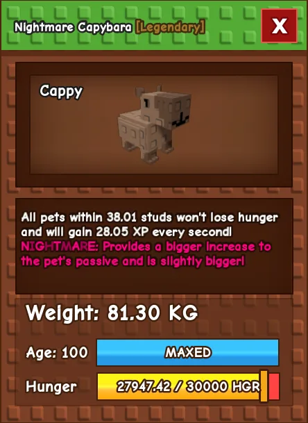 Titan Capybara Nightmare Mutation 81.30Kg Age 100 Cheap and Fast delivery — Account account