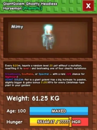 GHOSTLY HEADLESS HORSEMAN 60/61KG GROW A GARDEN