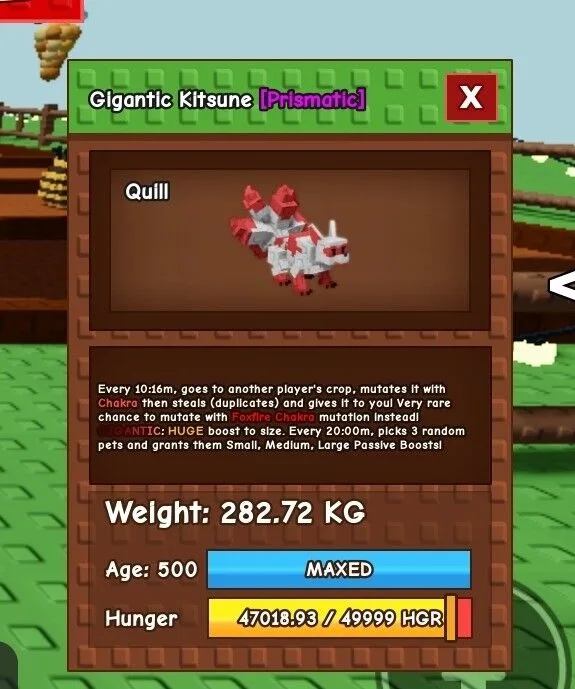 Gigantic Kitsune 280kg Age 500 Max Level