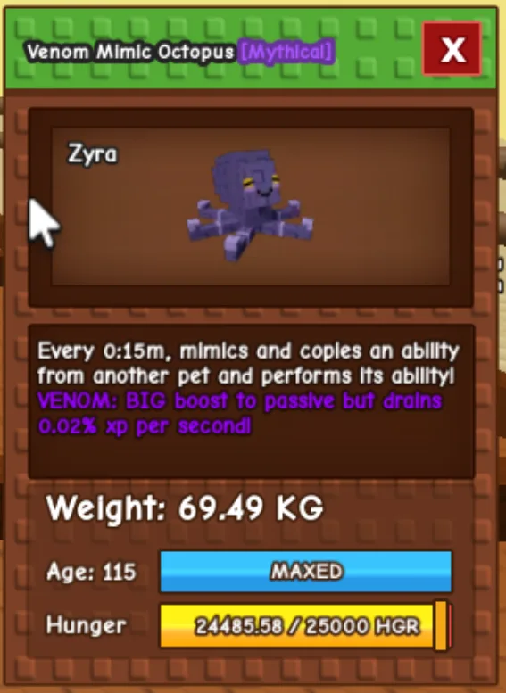 HUGE VENOM MIMIC 69KG 15S COOLDOWN