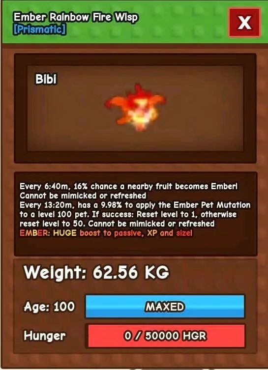62KG+ RAINBOW FIRE WISP RBH (RARE KG) FAST DELIVERY — Account account