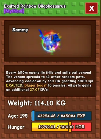 Huge Exalted Rainbow Dilophosaurus