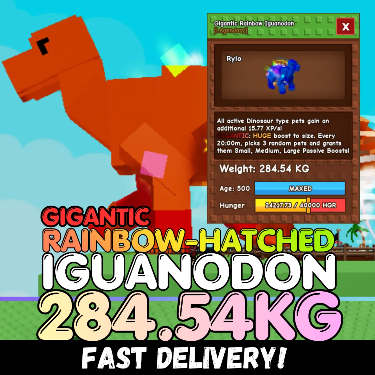 GIGANTIC Huge Rainbow Hatched Iguanodon 284.54KG RBH Iguanodon Age 500 INSTANT DELIVERY