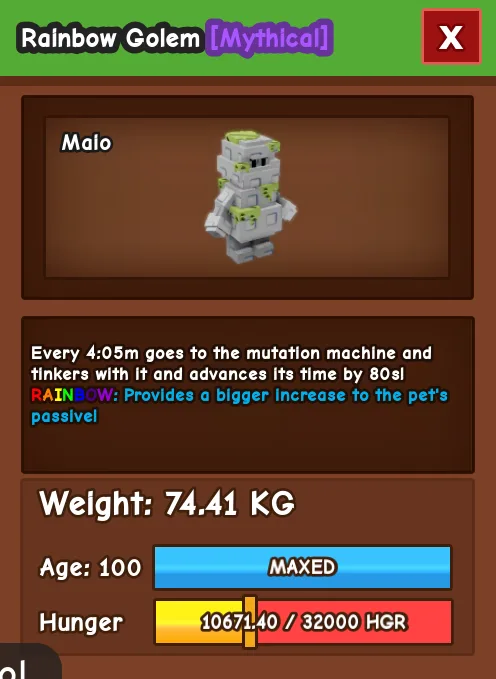 RAINBOW TITANIC GOLEM 74.41KG AGE 100