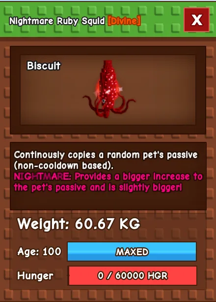 HUGE 60 - 61 KG RUBY SQUID NIGHTMARE MUTATION HUGE SEMI TITANIC — Account account