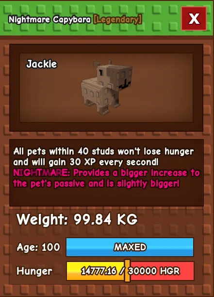 Godly Capybara Nightmare Mutation 99.84Kg Age 100 Max stats Cheap and Fast delivery — Account account