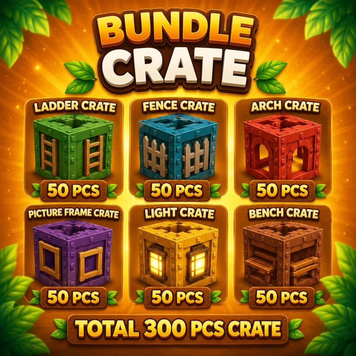 300 DECORATION CRATES PACK LADDER + FENCE + ARCH + PICTURE FRAME + LIGHT + BENCH