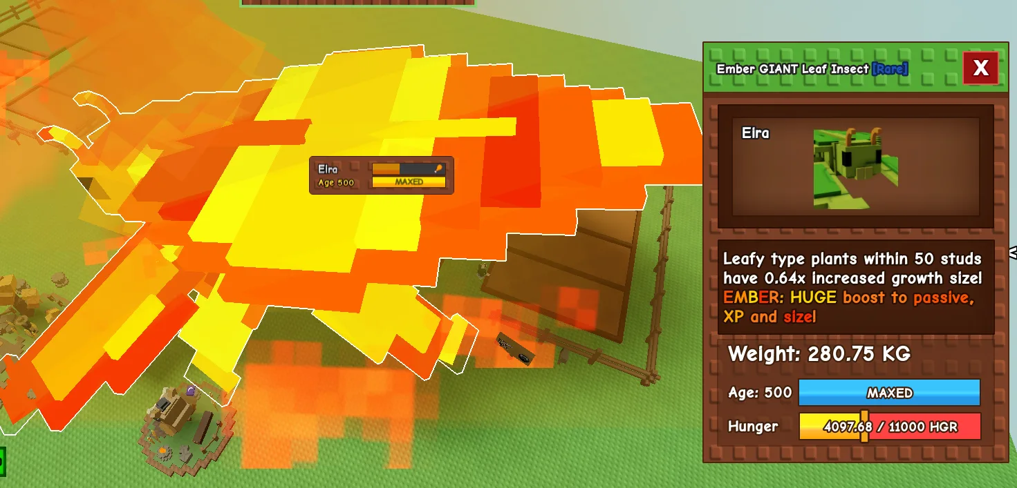 280KG+ Ember GIANT Leaf Insect Rare // super handsome // Age 500 Maxed // Leafy Growth Boost//not chimera//i run out of tag others limitation