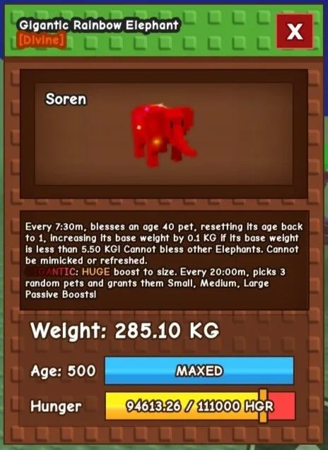 Gigantic Rainbow Hatched Elephant Weight 285,10 KG Age 500 Instant Delivery and Super Cheap Pet Grow a Garden