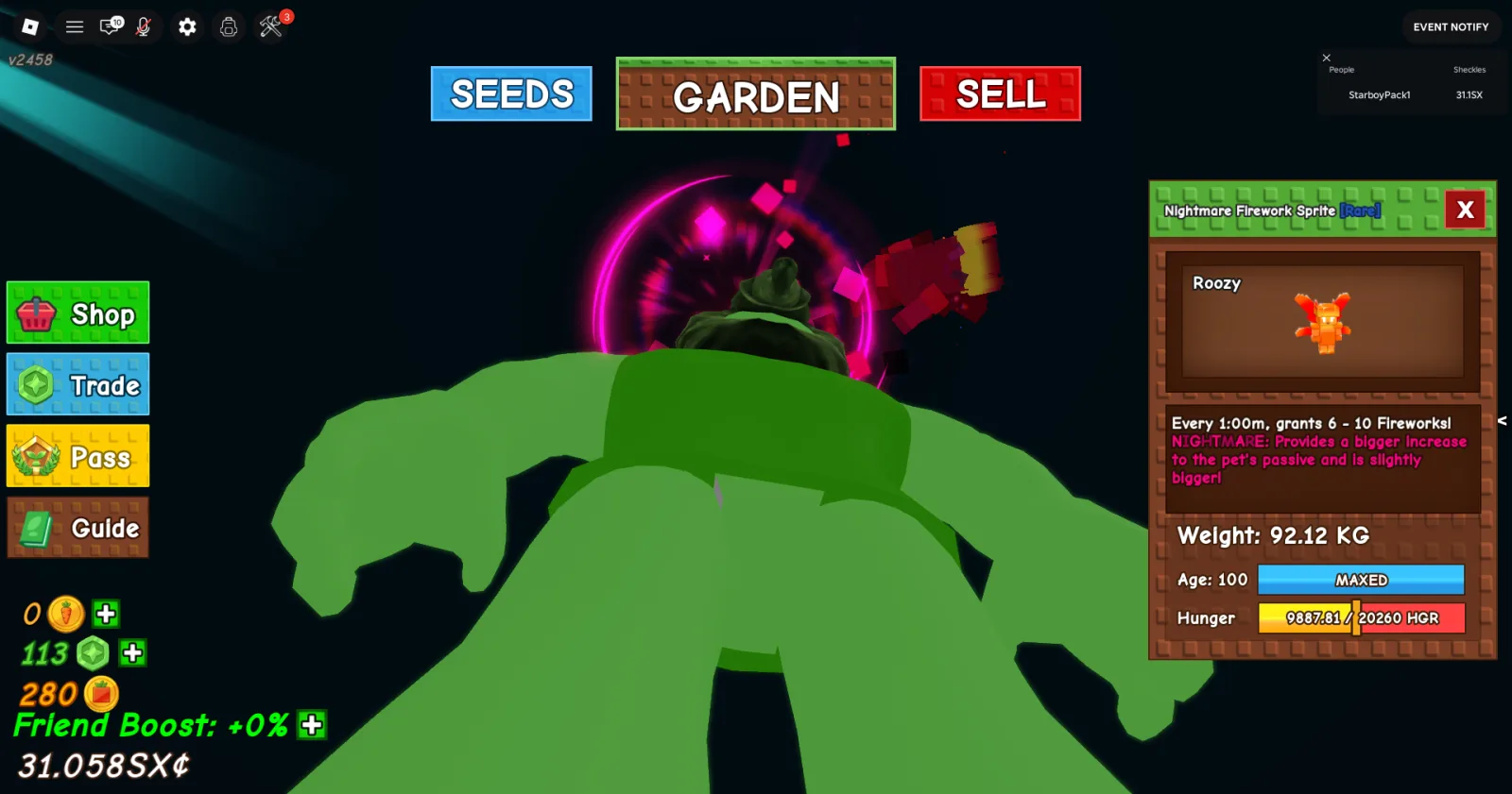 GODLY NIGHTMARE FIREWORK SPRITE ! 92.12 KG AGE 100 SUPER BIG!! (Actual Pic) Grow a Garden Fast Delivery! (FOR COLLECTORS) — Account account