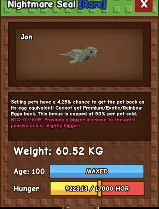 HUGE SEAL NIGHTMARE/EVERCHANTED 60KG - 61KG — Account account