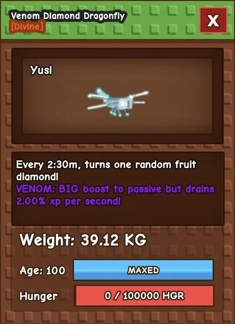 (DLC) VENOM Diamond Dragonfly! 39.12kg age 100 - instant delivery! — Account account