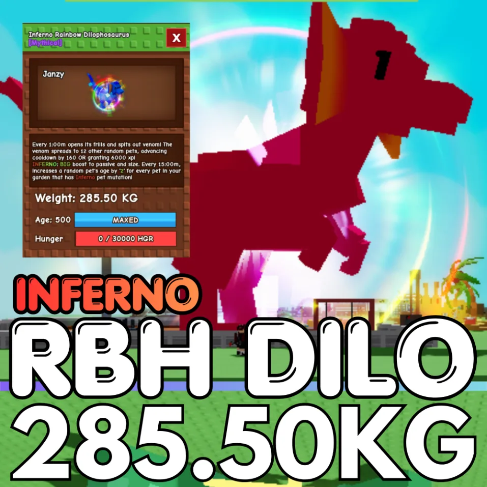 INFERNO Huge Rainbow Hatched Dilophosaurus 285.50KG RBH Dilo Age 500 INSTANT DELIVERY
