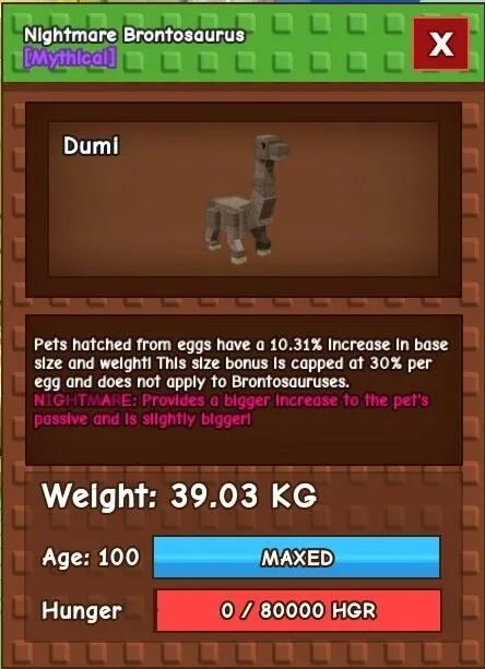 HUGE NIGHTMARE BRONTOSAURUS 39KG/100AGE