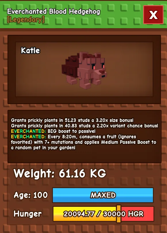 HUGE Everchanted Blood Hedgehog 61.16KG Age 100 l Cheapest l Grow A Garden l Check Description — Account account