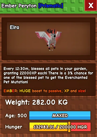 Ember Peryton 280 KG Age 500 instant delivery titanic peryton 280kg huge peryton 280 kg ember mutation peryton