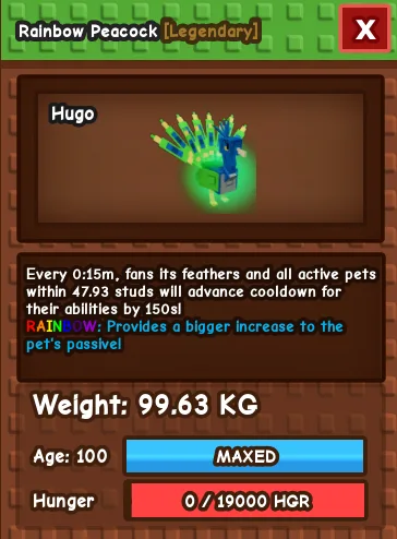 Rainbow Huge Peacock 99kg+ 15s