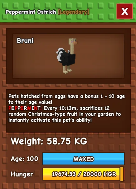 GODLY TITANIC COLOSSAL Peppermint OSTRICH 58.75 KG Age 100 MAX — Account account