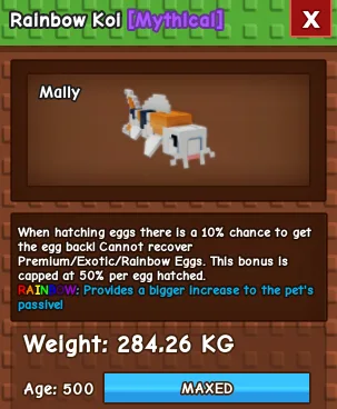 Rainbow Koi 280kg+ (Base 6kg, Age 500)