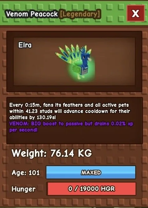 TITANIC VENOM PEACOCK 15s CD 76.14kg Age 101 Instant delivery — Account account